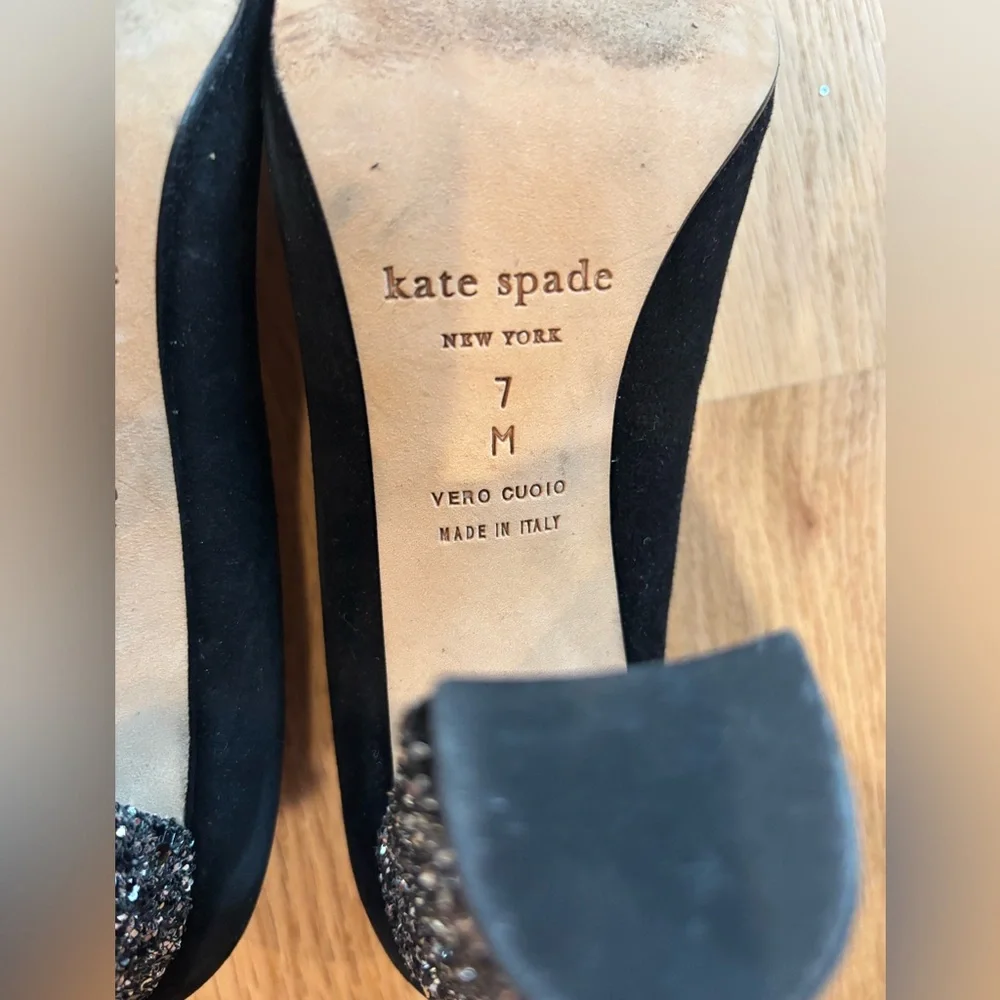 ✨ Kate Spade New York Anastasia Black Suede Glitter Block Heels size 7M - Picture 9 of 11